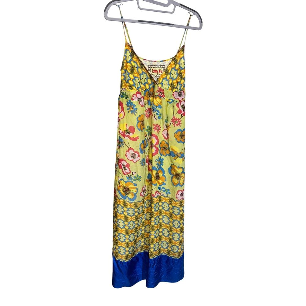 JOHNNY WAS Silk/Rayon Babydoll Maxi Dress Size Small Floral Strappy Y2k